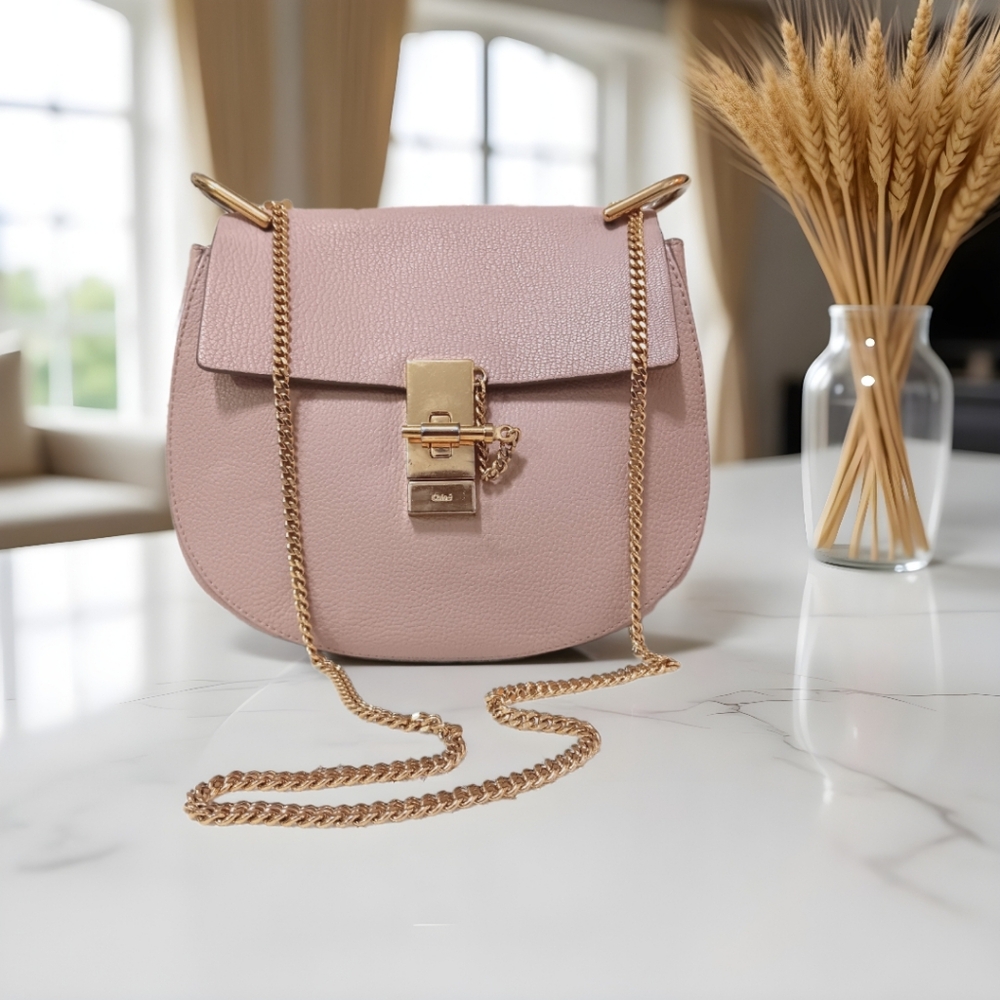 Chloé Drew Small Cement Pink Grained Lambskin Crossbody Bag ✨ - Picture 3 of 17